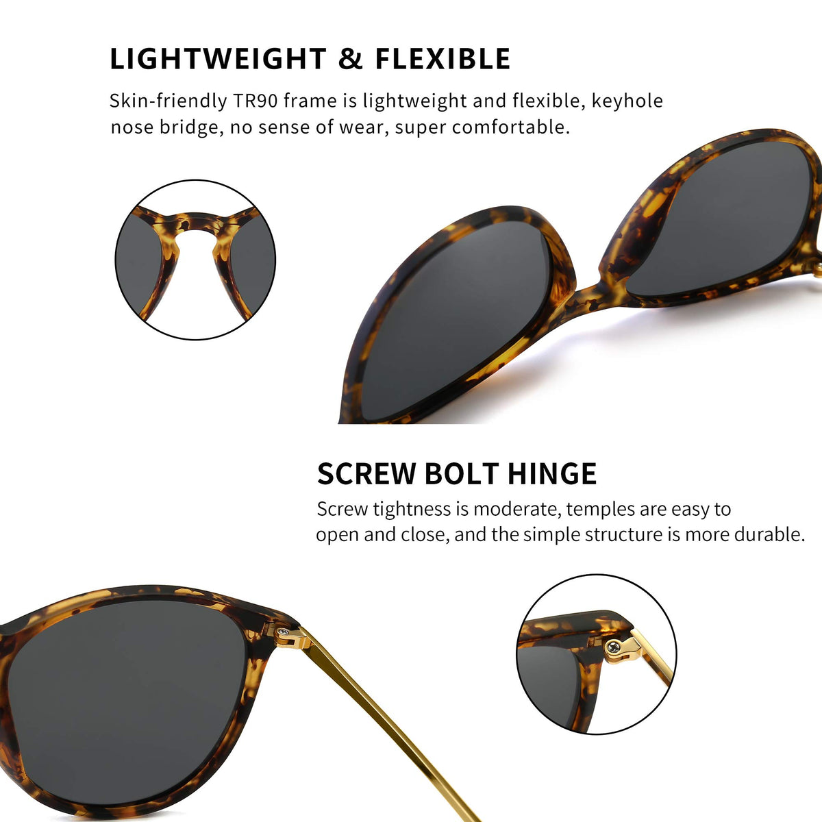 Detalles de las gafas de sol de estilo retro con montura anaranjada sobre fondo blanco