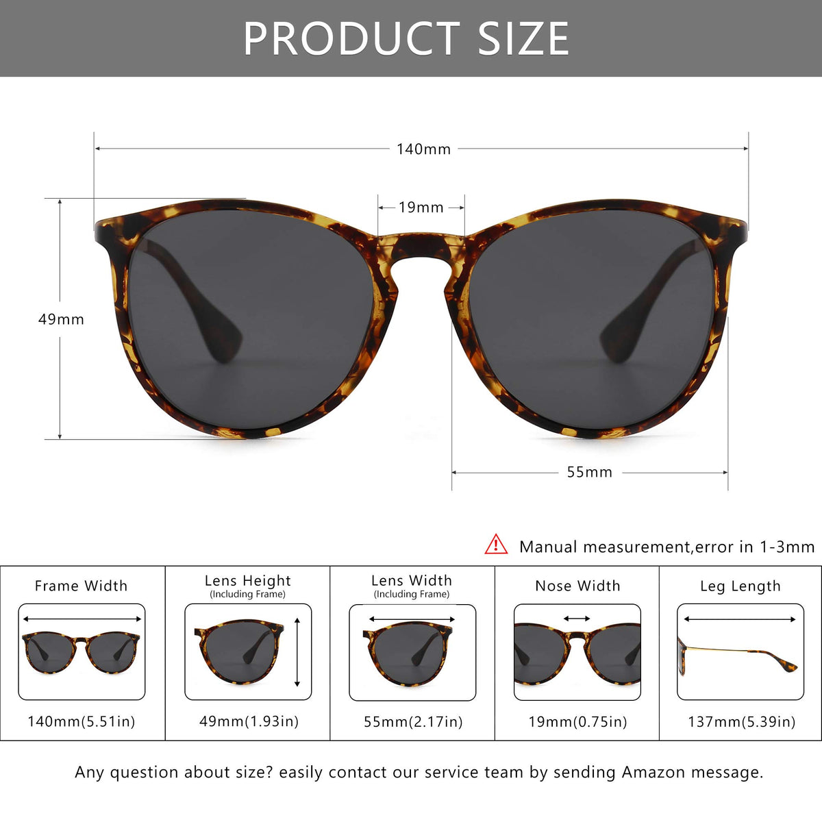 Medidas de las gafas de sol de estilo retro con montura anaranjada sobre fondo blanco
