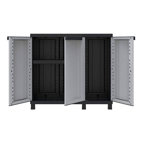 Armario Multifunción 3 Puertas con 2 Compartimentos Separados, 93% de plástico reciclado. Gris/Negro, 102x39x91,5 cm. Twist Black 102b. TERRY