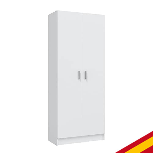 Vista general del armario escobero hecho en España Habitdesign de 2 puertas blanco