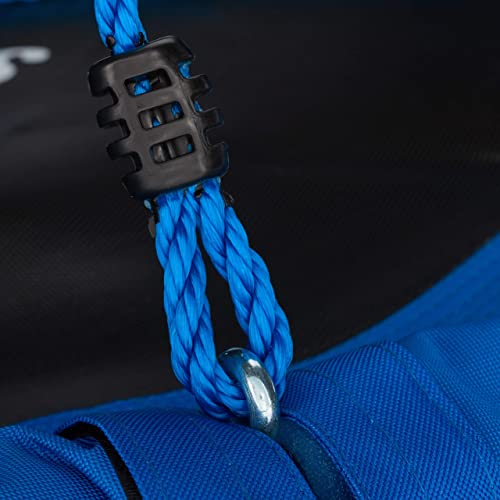 Detalle de sujeción de la cuerda con el columpio nido azul y negro Relaxdays