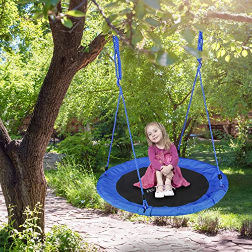 Vista del columpio nido sujeto en un árbol en jardín con niña Relaxdays