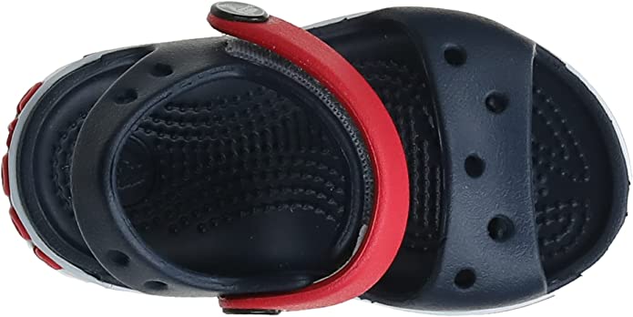 Vista cenital de la Sandalias infantiles Crocs Unisex azul marino y rojo 19/20 EU. Crocband