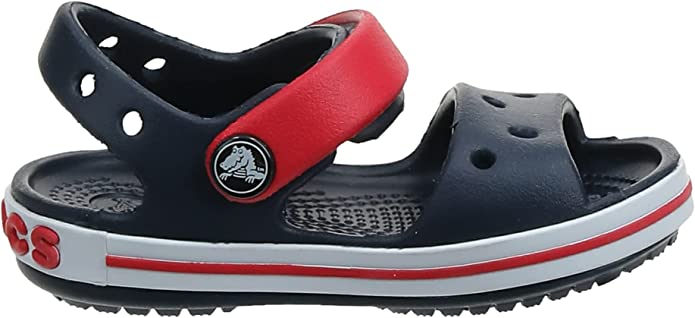 Vista de perfil de la Sandalia infantil Crocs Unisex azul marino y rojo 19/20 EU. Crocband