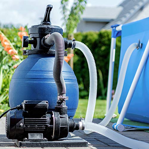 Depuradora en acción 10200 l/h Bomba de Filtro de Arena con válvula con 4 Funciones Filtro de Agua para Piscina. Azul y Negro Monzana | maxjardin