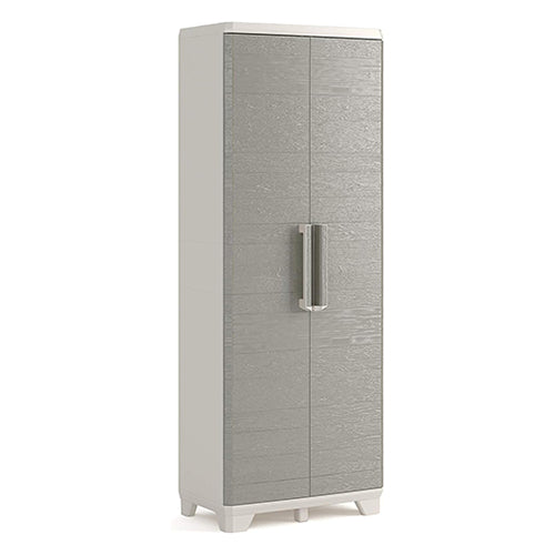 Armario Alto con 3 Baldas Wood Grain, color Beige con Puertas Textura Madera, 182 x 68 x 39 cm. Keter
