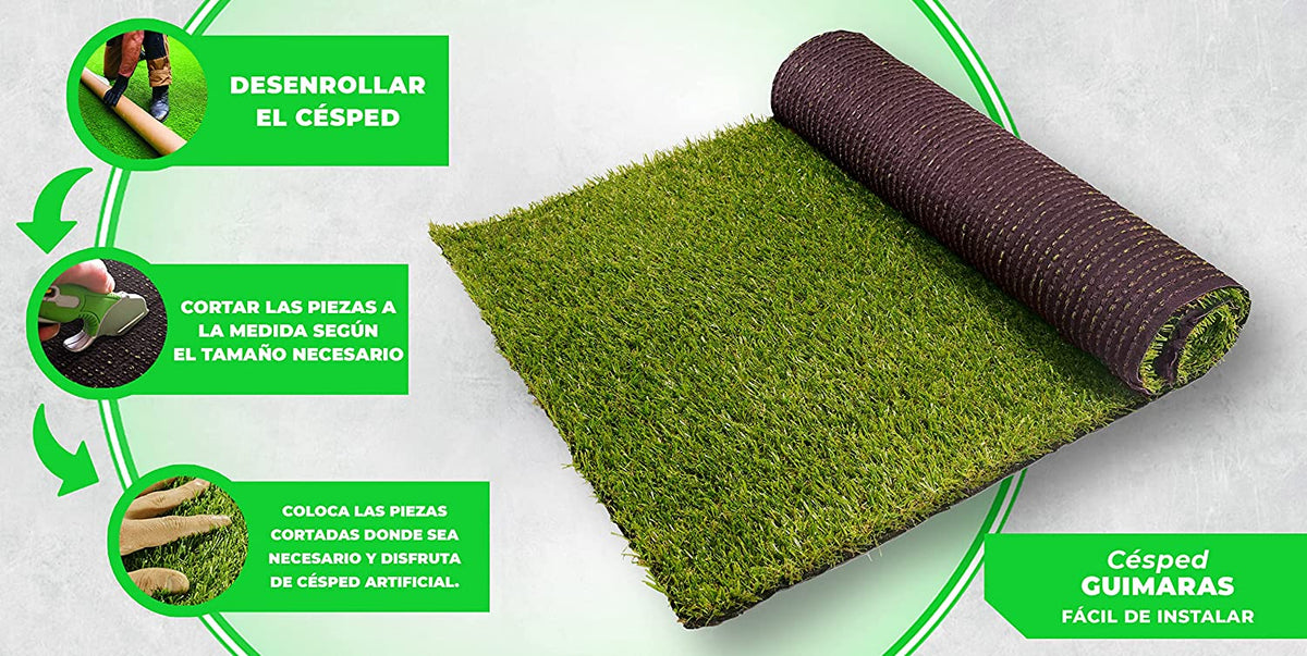 Fácil instalación del Rollo de Césped artificial 2x4metros GUIMARAS - 20mm de altura - alta densidad - calidad profesional - ideal para exteriores, piscinas, terrazas, jardín, ideal mascotas - fácil instalación. LUCATEX