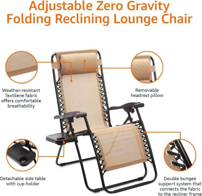 Detalles de la silla plegables de gravedad cero de Amazon Basics