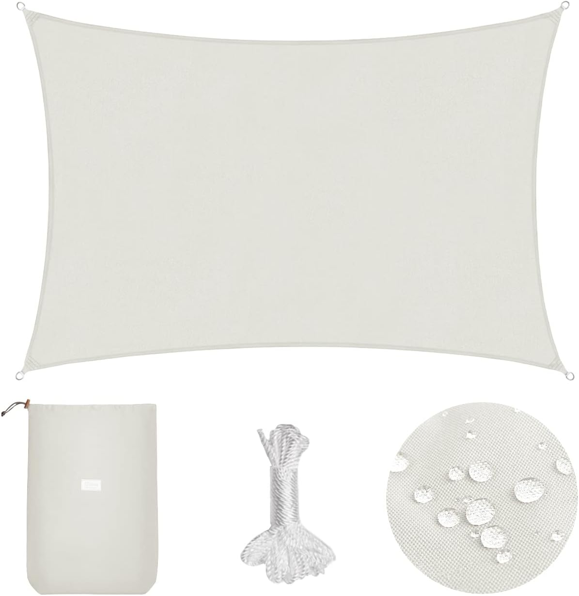 Vela de Sombra Rectangular 2x3m Protección 95% UV, Resistente Impermeable Transpirable, con ojales y cuerdas Beige. Sekey