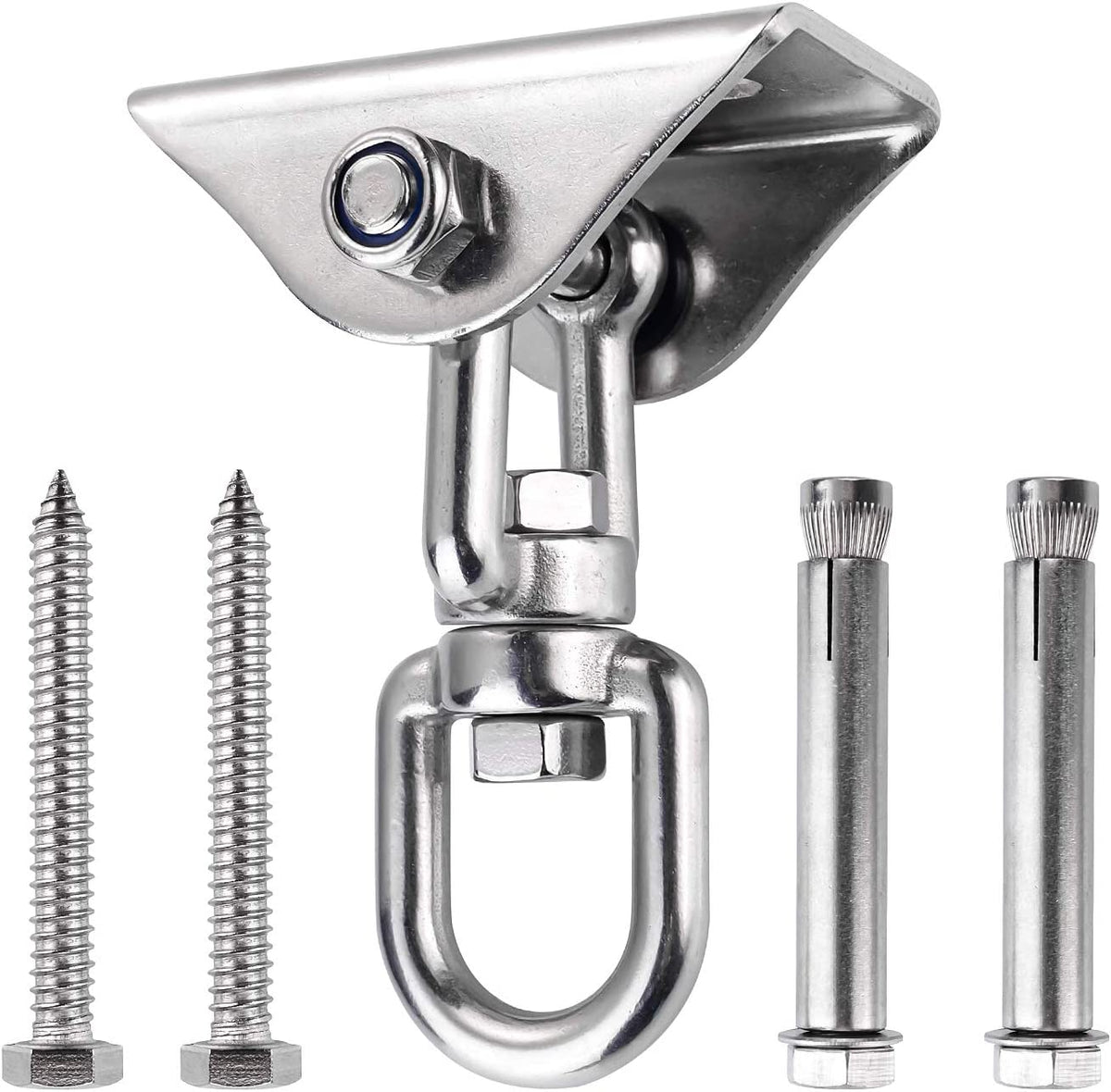 Ganchos de Techo hasta 500 Kg, SUS304 Stainless Steel, 360° Rotación Anclaje de Techo, 4 Tornillos para Hormigón, Hamaca y Columpios. Ulikey