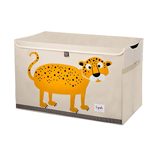 Baúl de almacenamiento de juguetes para habitación de niños y niñas decorado de Leopardo. Vista general. 3 Sprouts