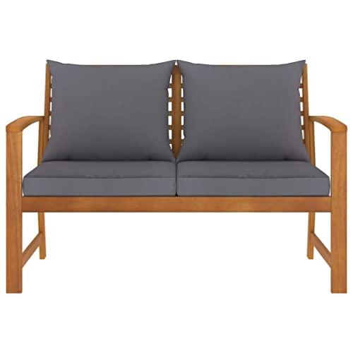 Vista frontal de Decorativo Banco de jardín de 120 cm con Cojines color Gris y Madera de Acacia Maciza. VidaXL
