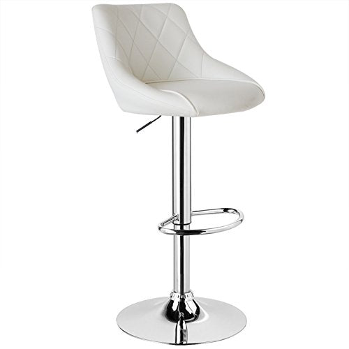 2 Taburetes de Bar con Respaldo fabricado en Acero Cromado asiento tapizado de Piel sintética Acolchado Blanco y Goma Antideslizante, de fácil Cuidado. Vista general. WOLTU