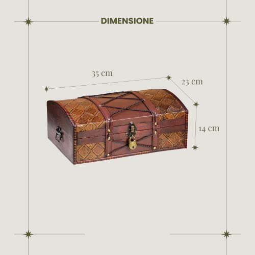Medidas del Cofre del tesoro pirata de estilo vintage, joyero de madera Jimmy 35x23x14cm - Hecha a mano con diseño retro, con candado. Brynnberg