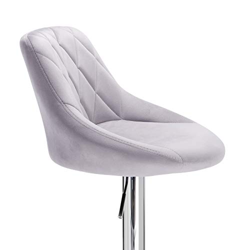 2 sillas de Barra de cocina tapizado de Terciopelo Giratorios Altura Regulable Gris Claro. Detalle perfil del asiento. BH138hgr-2. Woltu