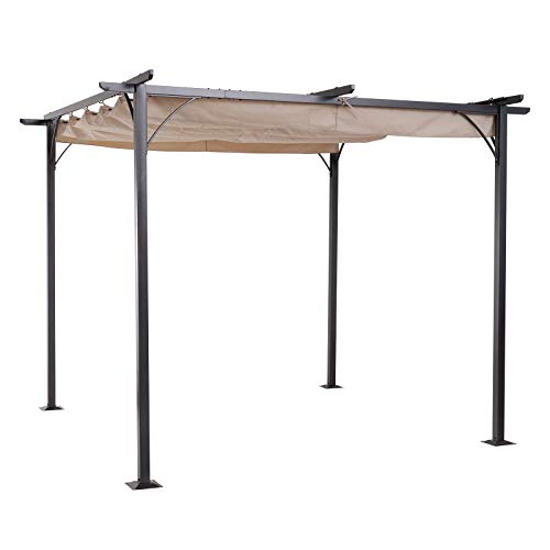 Pérgola Metal 3x3m con Techo Retráctil Tela Poliéster Resistente al Agua y UV. Outsunny