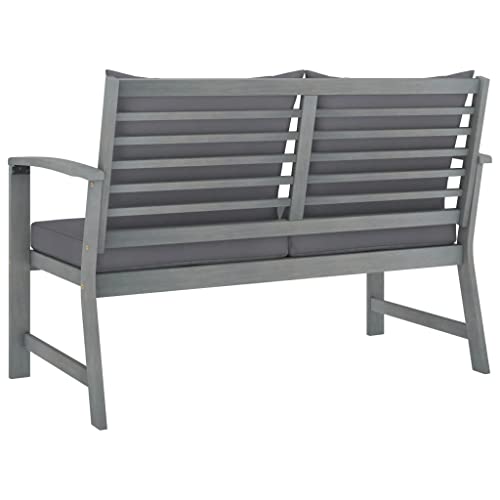 Vista posterior del Decorativo Banco de jardín de 120 cm con Cojines y estructura color Gris y Madera de Acacia Maciza. VidaXL