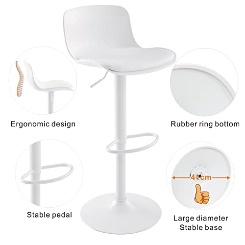 2 Taburetes de Bar con Altura Ajustable y rotación de 360°, diseño Moderno y ergonómico para Bar o Cocina, Blanco. Características. Younike