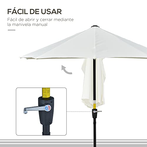 Fácil de usar con su manivela para plegar el Parasol de Pared de terraza o Jardín 200x190x240 cm con Manivela Poste de Acero y Base Cruzada con Protección Solar. Outsunny