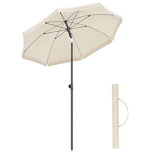 Sombrilla de playa plegable 160 cm, UPF 50+, Inclinación Bidireccional de 30°, Altura Ajustable, con Bolsa de Transporte, también para Balcón Jardín Terraza, sin Base, color Beige GPU60WTV1 - SONGMICS