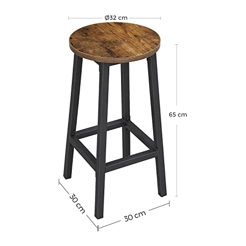 Juego de 2 sillas de barra de cocina, Estilo Rústico Industrial, Estructura de Acero, Altura de 65 cm, Fácil de Montar, Marrón y Negro . Medidas. LBC32X. VASAGLE