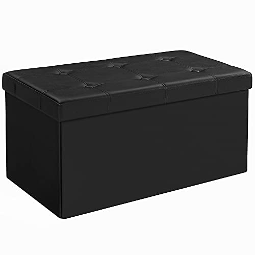 Otomana Puff de Almacenaje de 80 litros y carga hasta 300 kg. Elaborado en PVC negro acolchado ideal en sala de estar, dormitorio o entrada. LSF105 de Songmics