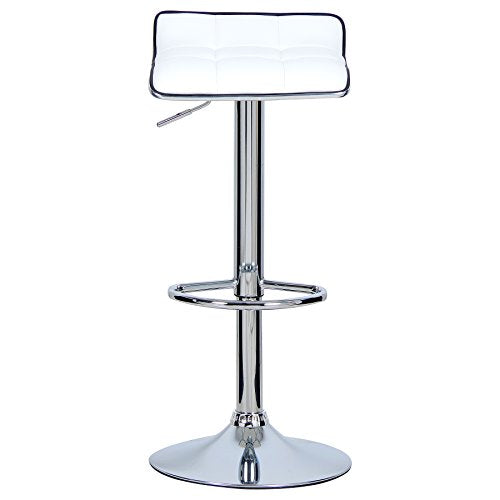 2X Taburetes blancos altos modernos Tapizada de Cuero Sintético Regulable en Altura Giratorios. Vista frontal. BH28ws-2. WOLTU