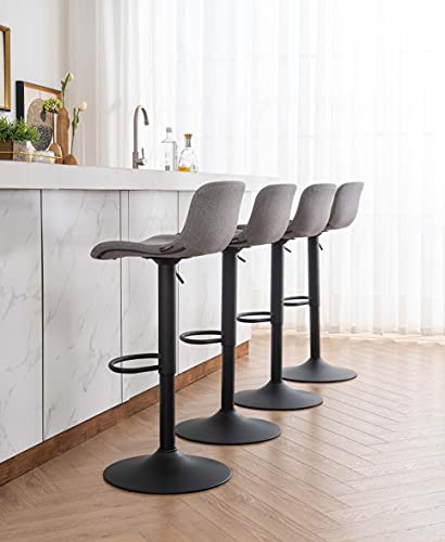 2X Taburete de Bar con Altura Ajustable y rotación de 360°, diseño ergonómico Moderno para Bar, Cocina y hogar, Gris oscuro. Vista en ambiente de cocina moderna. YOUNIKE