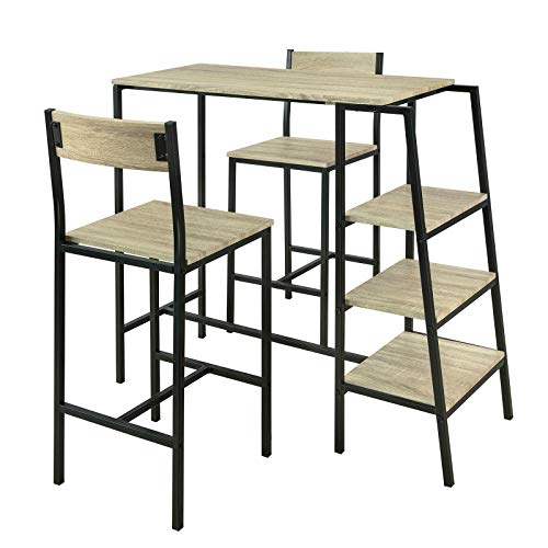 Vista general de Juego de 3 Piezas con 2 Taburetes y 1 Mesa Estilo Industrial con 3 estantes para cocina, ES. OGT16-N. SoBuy
