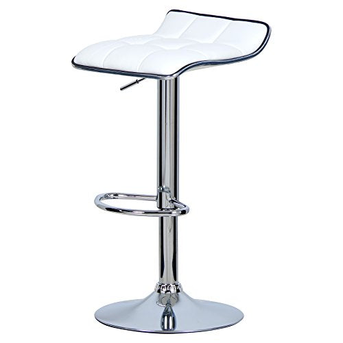 2X Taburetes blancos altos modernos Tapizada de Cuero Sintético Regulable en Altura Giratorios. Vista general perfil. BH28ws-2. WOLTU