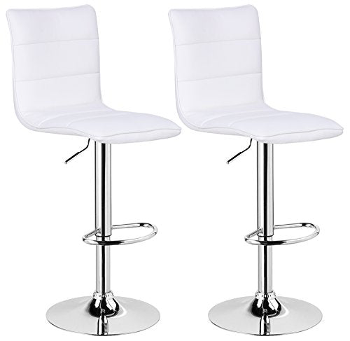 Juego de 2 Taburete Altos de Bar Regulable en Altura con Respaldo para Cocina Giratorios de Piel Sintética Blanca y estructura Cromada. Vista general. BH15ws-2. WOLTU