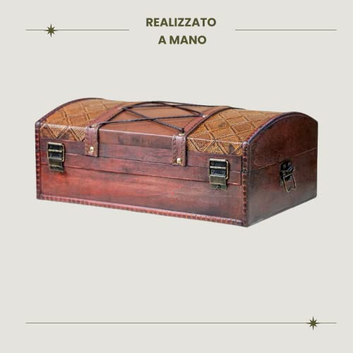 Hecho a mano el Cofre del tesoro pirata de estilo vintage, joyero de madera Jimmy 35x23x14cm - Hecha a mano con diseño retro, con candado. Brynnberg