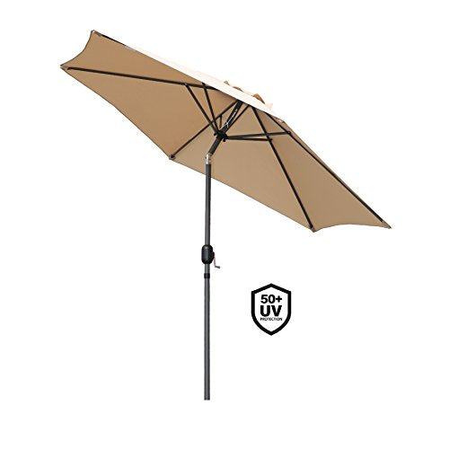 Resiste 50+ UV y Vista con inclinación del Parasol de Aluminio 270 cm con Inclinación, Manivela, Sombrilla con Mástil de Aluminio de 38 mm para Patio Terraza Playa (Beige). Angel Living | maxjardin