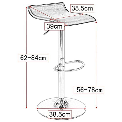 Medidas del Taburete alto de Bar y cocina Regulable en Altura asiento Acolchado tapizado de Cuero Artificial Blanco y estructura de Acero Cromado. BH11ws-1. Woltu