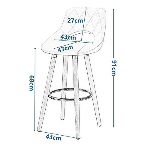 2 Taburetes Altos de Bar de Diseño con Respaldo para Cocina, estructura de Madera Maciza y tapicería Imitación de Cuero Medidas. BH111ws-2. Woltu