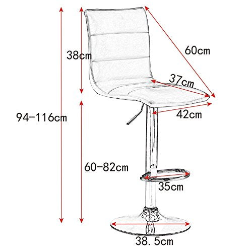 Juego de 2 Taburete Altos de Bar Regulable en Altura con Respaldo para Cocina Giratorios de Piel Sintética Blanca y estructura Cromada Medidas. BH15ws-2. WOLTU