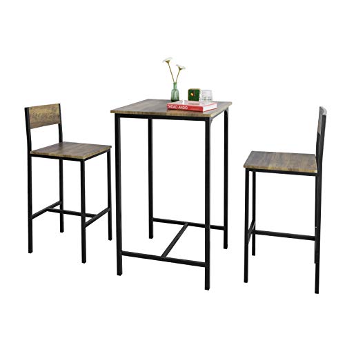 Mesa Alta de Bar + 2 Taburetes Juego de Barra de bar o cocina ES (OGT27-N). SoBuy
