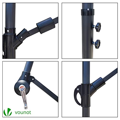 Detalles de manivela, bloqueo y ajuste de altura e inclinación del Parasol Excéntrico de 300 cm. para Jardín con Manivela y Funda Protectora, Protección UV, Gris. VOUNOT