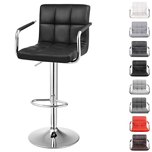 2 Taburetes altos con respaldo Regulables en Altura Giratorios Cromados, de Cuero sintético Negro LJB93B, 38 x 44,5 x (95-115) cm. Colores disponibles. Songmics