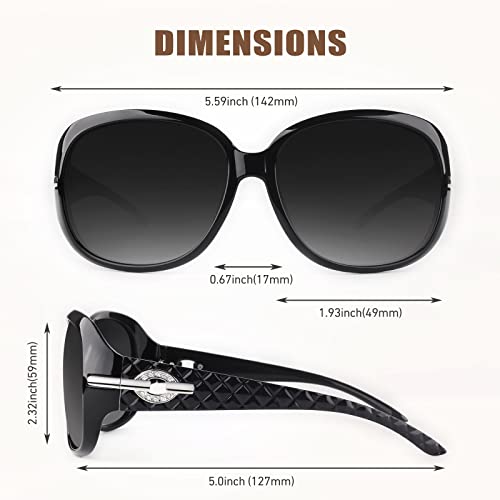 Medidas de las Gafas de Sol Mujer Moda Polarizadas Protección UV400 de Gran Tamaño GQueen