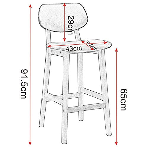 Medidas de Juego de 2 taburetes de moderno diseño nórdico de madera acolchados con polipiel blanco para cocina. WOLTU