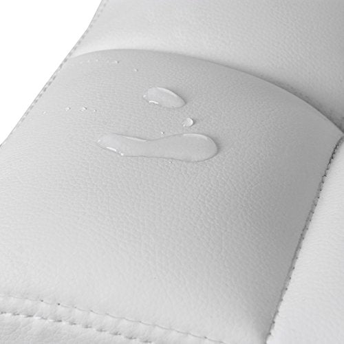 2 Taburetes para islas de cocina Regulables en Altura tapizados en Piel Sintética Blanca, Giratorio 360° con Respaldo y Reposapiés, Acero Cromado. Detalle tapizado impermeable.LJB64W. Songmics