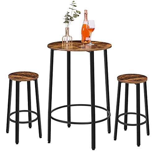Vista combinada con mesa alta redonda del Juego de 2 Taburetes de Bar Redondos, Estilo Industrial, 30 x 62.5 cm (Diá. x Alto), Estructura Metálica, Patas Ajustables y Fácil Montaje EBF02BY01. HOOBRO
