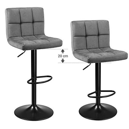 Altura ajustable más menos 20 cm del Juego de 2 Taburetes para barra con respaldo ideales en la Cocina o el bar, tapizados de Terciopelo, Altura Ajustable Giratoria y Reposapiés, Metal, Gris Oscuro de Songmics
