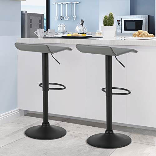 Pack 2X Taburetes altos de cocina de Acero Cromado Piel Sintética Gris. Vista en barra de cocina. WOLTU