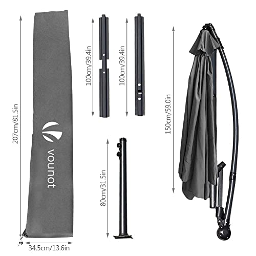 Medidas del Parasol Excéntrico de 300 cm. para Jardín con Manivela y Funda Protectora, Protección UV, Gris. VOUNOT