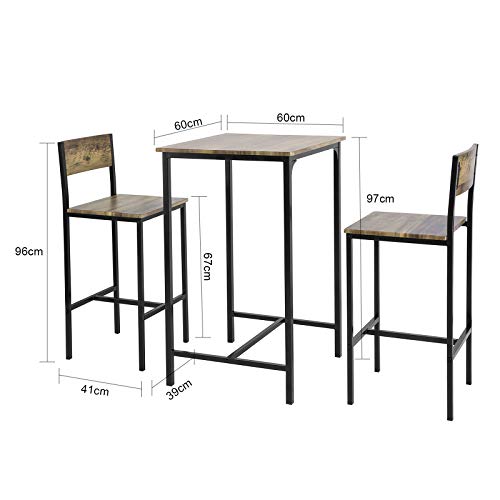 Medidas de la Mesa Alta de Bar + 2 Taburetes Juego de Barra de bar o cocina ES (OGT27-N). SoBuy