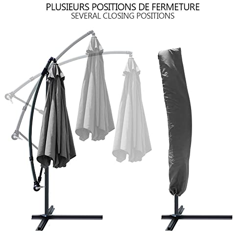 Plegado cuando no se utiliza y colocación de funda protectora del Parasol Excéntrico de 300 cm. para Jardín con Manivela y Funda Protectora, Protección UV, Gris. VOUNOT