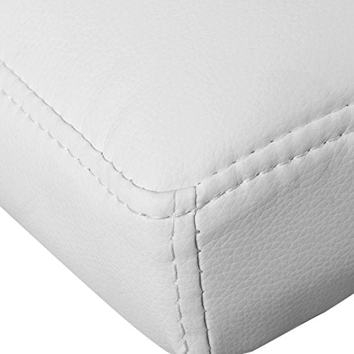 2 Taburetes para islas de cocina Regulables en Altura tapizados en Piel Sintética Blanca, Giratorio 360° con Respaldo y Reposapiés, Acero Cromado. Detalle calidad de costuras y polipiel. LJB64W. Songmics