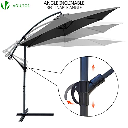 Angulo reclinable del Parasol Excéntrico de 300 cm. para Jardín con Manivela y Funda Protectora, Protección UV, Gris. VOUNOT